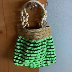 Green and Black Stripe Ladies Shoulder Bag